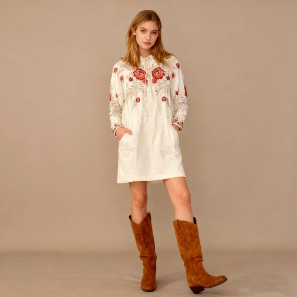 NWOT Johnny Was Sweater Dress Pullover Embroidered Floral High Neck Size S - Picture 1 of 13